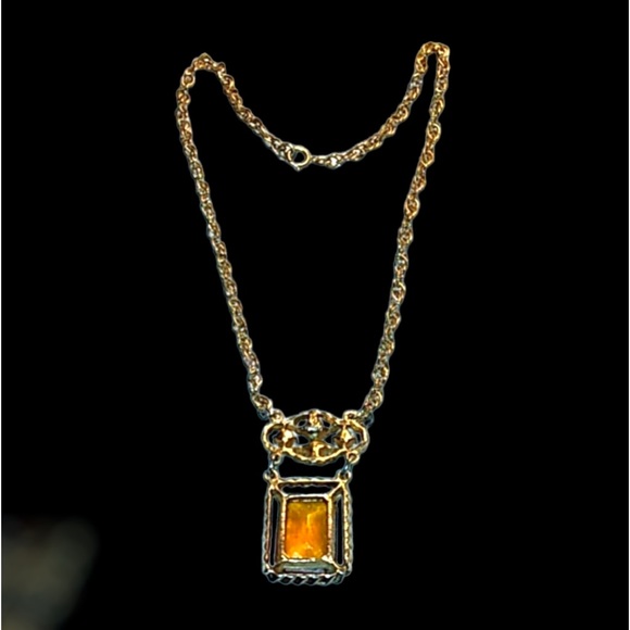 Vintage Wild Honey Amber Glass Rhinestone Gold Toned Necklace - Picture 2 of 6